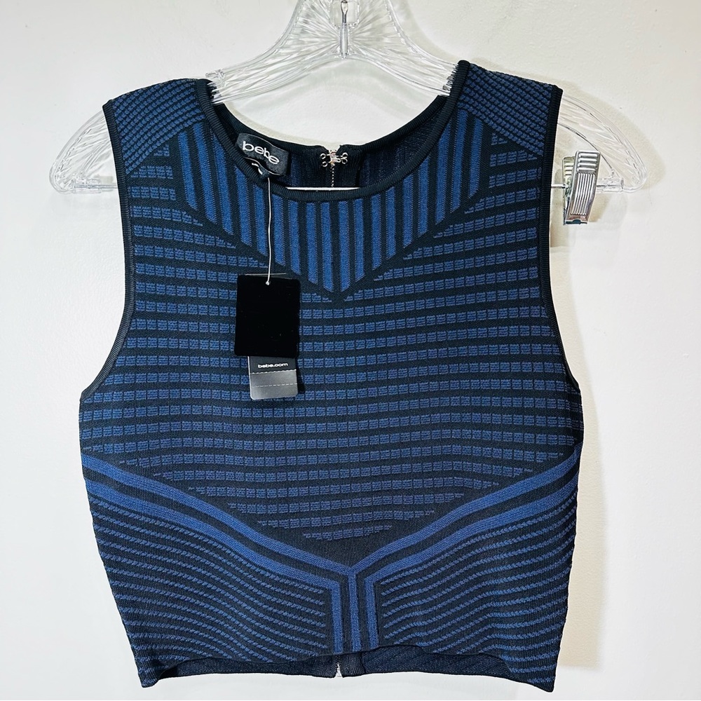 NWT bebe Kaia Knit Crop Top Blue Black medium $89